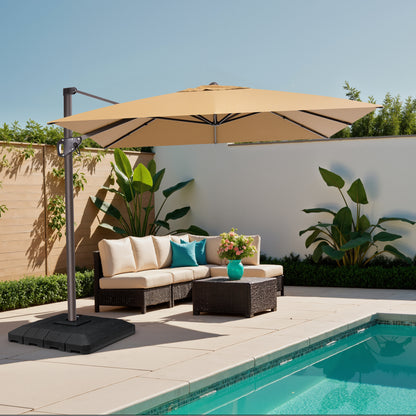 Crestlive Products 9x11ft Aluminum Crank Cantilever Patio Umbrella with Base