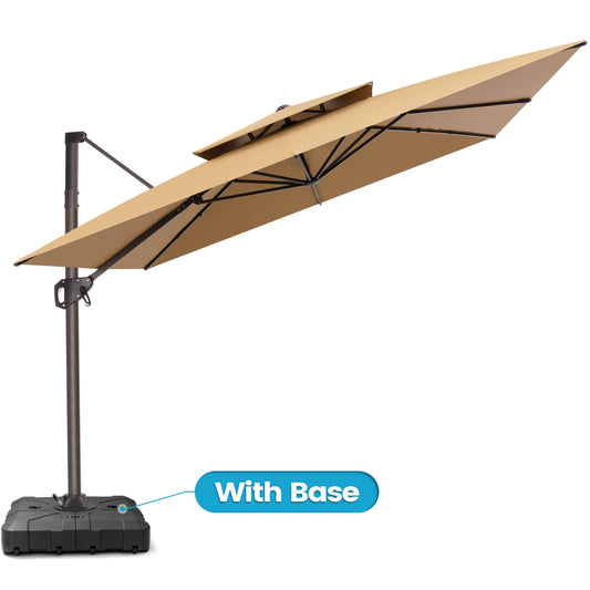 Crestlive Products 10x10ft Aluminum Crank Cantilever Patio Umbrella with Base