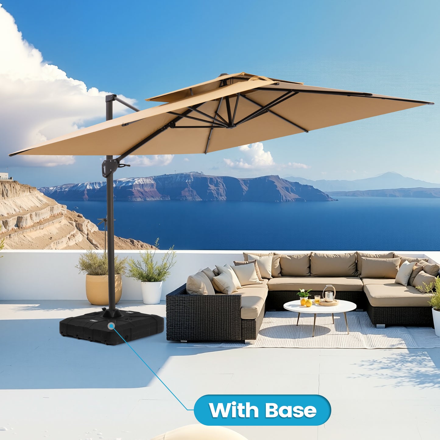 Crestlive Products 10x10ft Aluminum Crank Cantilever Patio Umbrella with Base