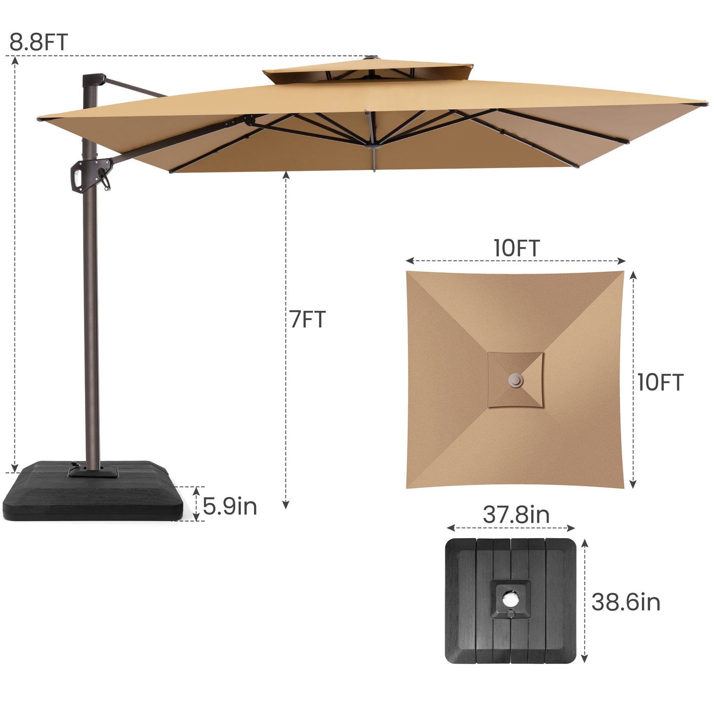 Crestlive Products 10x10ft Aluminum Crank Cantilever Patio Umbrella with Base