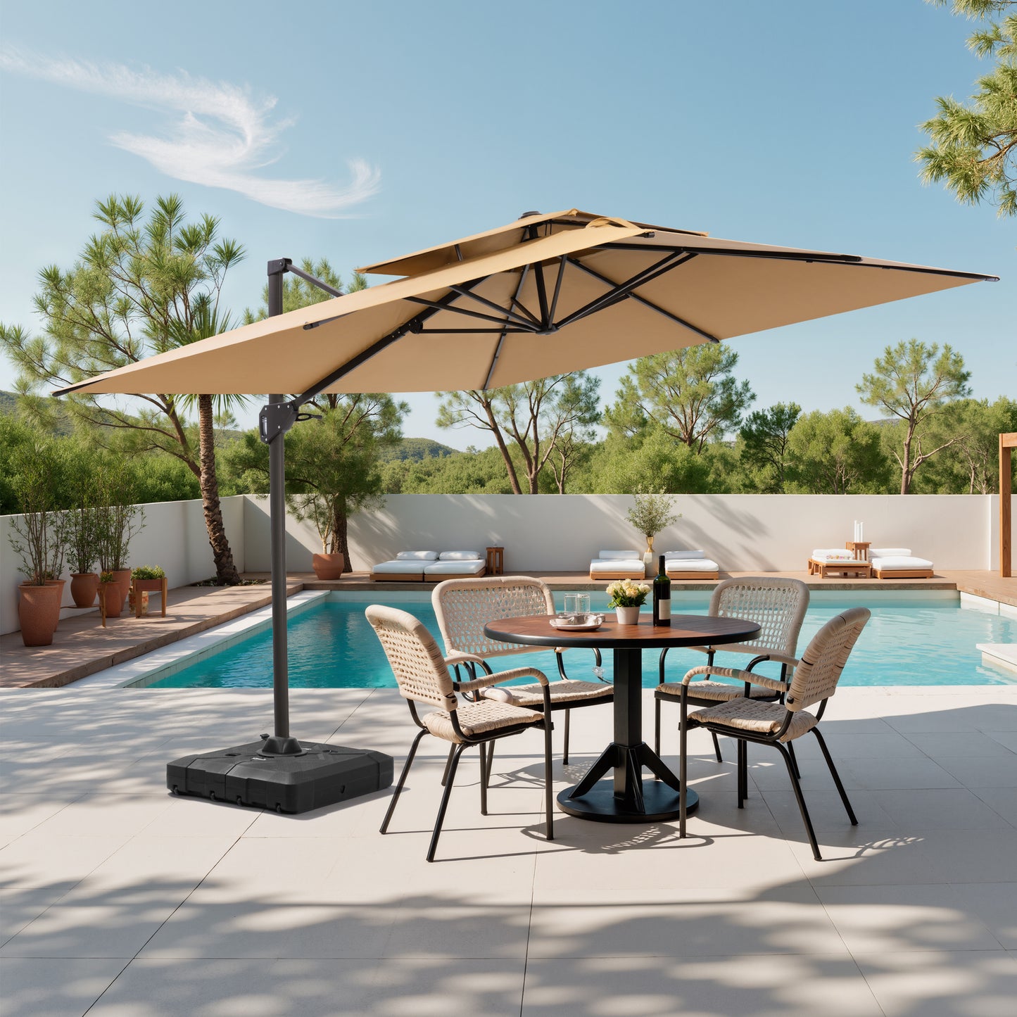 Crestlive Products 10x10ft Aluminum Double Top Crank Cantilever Patio Umbrella with Base