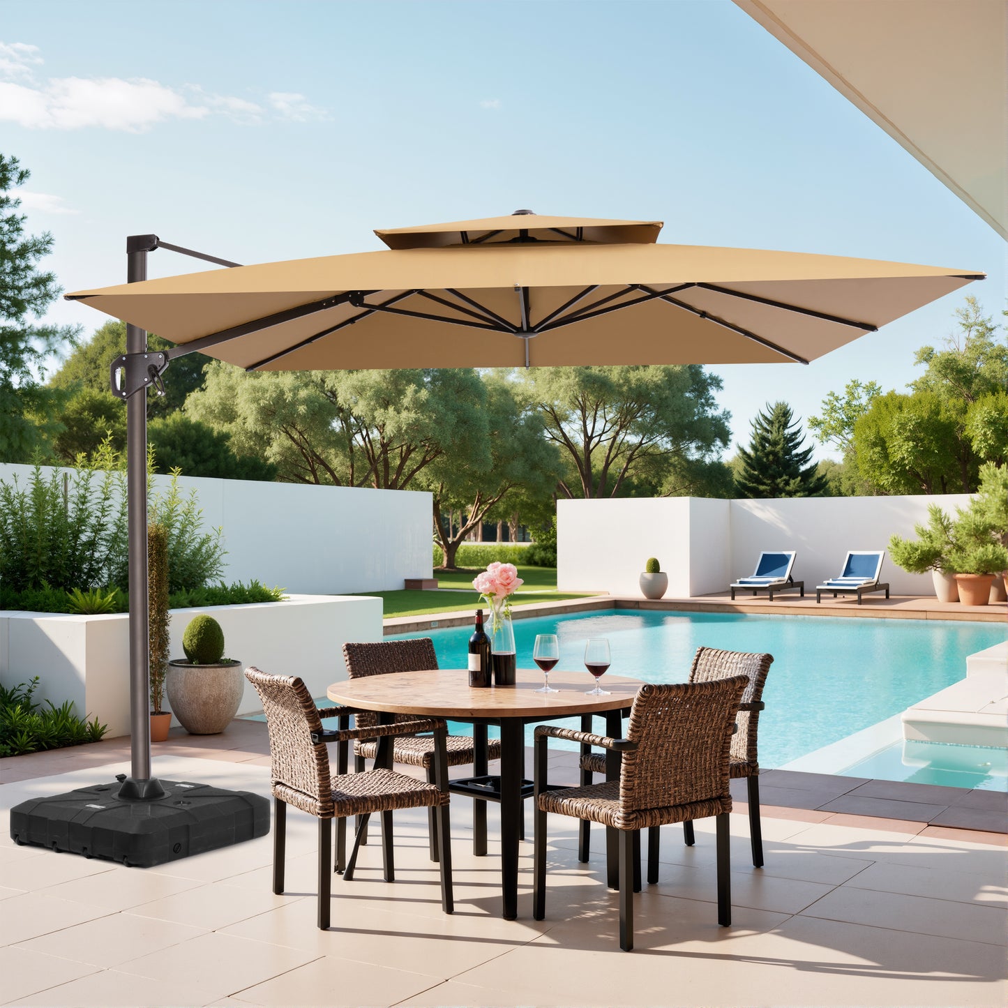 Crestlive Products 10x10ft Aluminum Crank Cantilever Patio Umbrella with Base