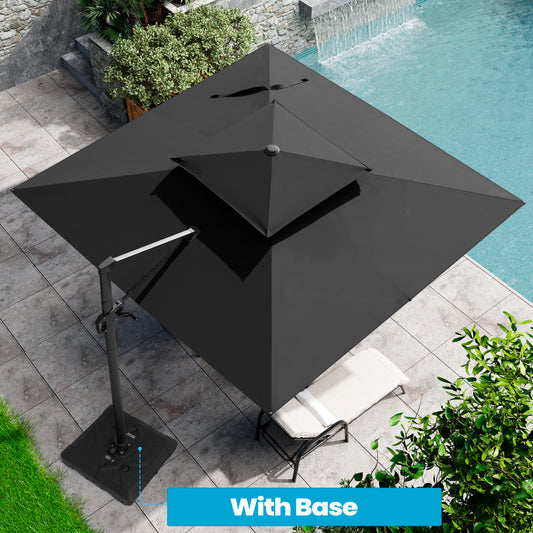 Crestlive Products 10x10ft Aluminum Double Top Crank Cantilever Patio Umbrella with Base