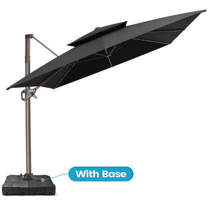 Crestlive Products 9x11ft Aluminum Crank Cantilever Patio Umbrella with Base