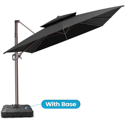 Crestlive Products 9x11ft Aluminum Dual Top Crank Cantilever Patio Umbrella with Base