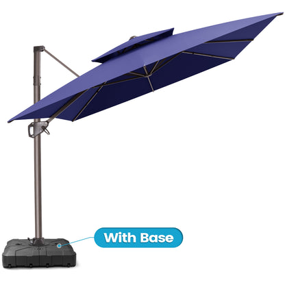 Crestlive Products 9x11ft Aluminum Dual Top Crank Cantilever Patio Umbrella with Base