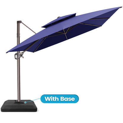 Crestlive Products 9x11ft Aluminum Dual Top Crank Cantilever Patio Umbrella with Base