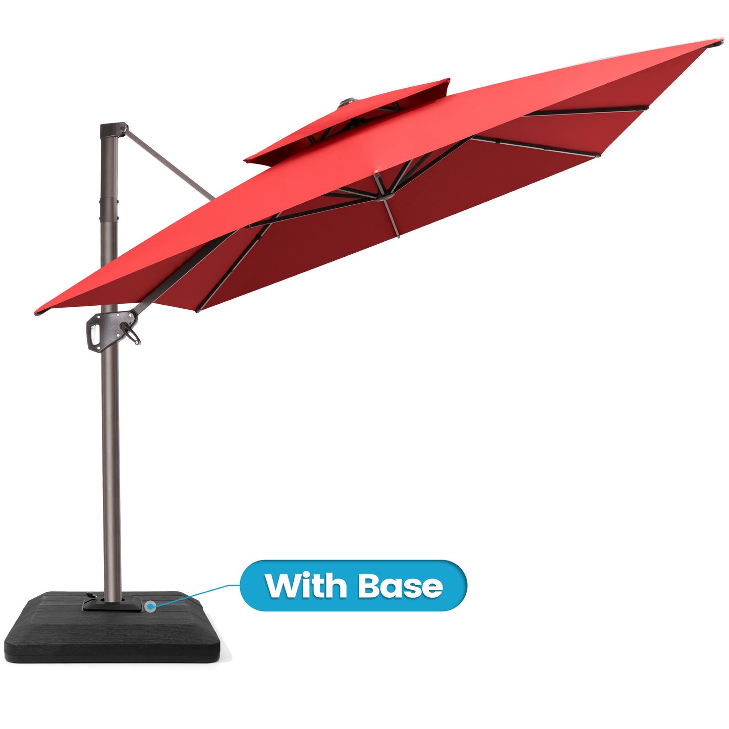 Crestlive Products 9x11ft Aluminum Dual Top Crank Cantilever Patio Umbrella with Base