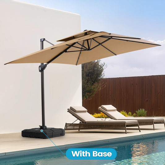 Crestlive Products 9x11ft Aluminum Crank Cantilever Patio Umbrella with Base