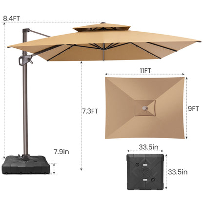 Crestlive Products 9x11ft Aluminum Crank Cantilever Patio Umbrella with Base