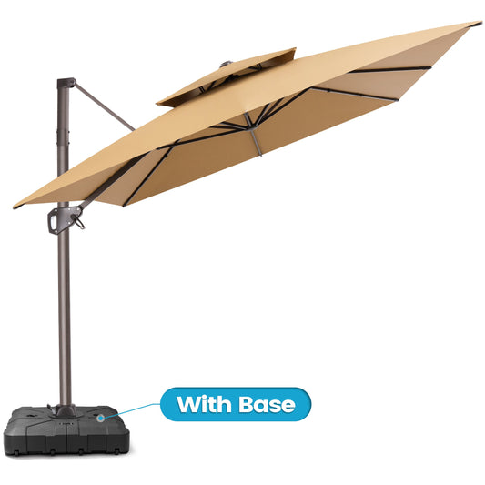 Crestlive Products 9x11ft Aluminum Dual Top Crank Cantilever Patio Umbrella with Base