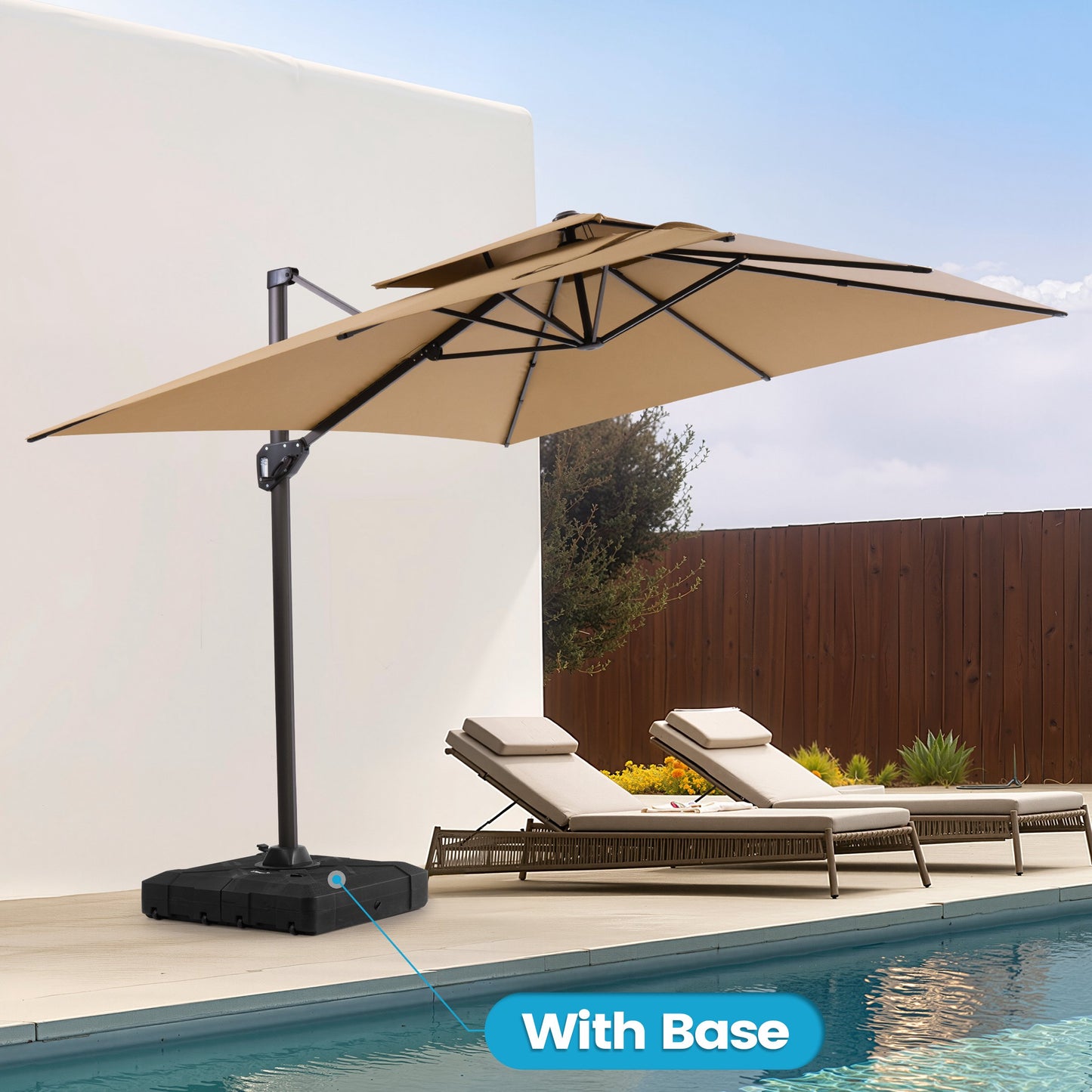 Crestlive Products 9x11ft Aluminum Dual Top Crank Cantilever Patio Umbrella with Base