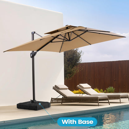 Crestlive Products 9x11ft Aluminum Dual Top Crank Cantilever Patio Umbrella with Base