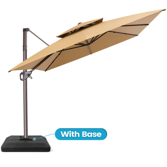 Crestlive Products 9x11ft Aluminum Dual Top Crank Cantilever Patio Umbrella with Base