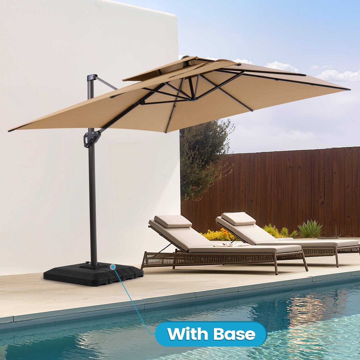 Crestlive Products 9x11ft Aluminum Dual Top Crank Cantilever Patio Umbrella with Base