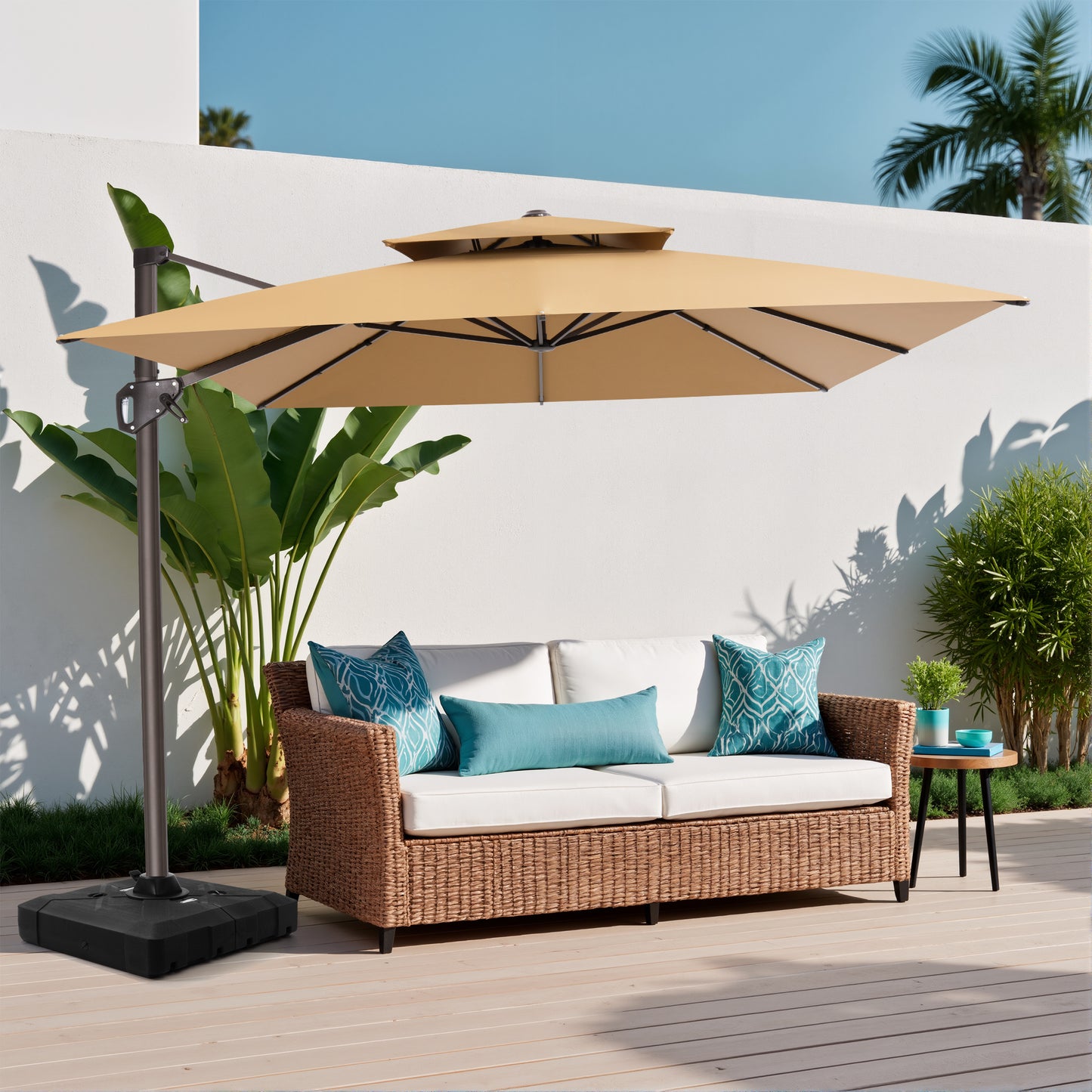 Crestlive Products 9x11ft Aluminum Crank Cantilever Patio Umbrella with Base