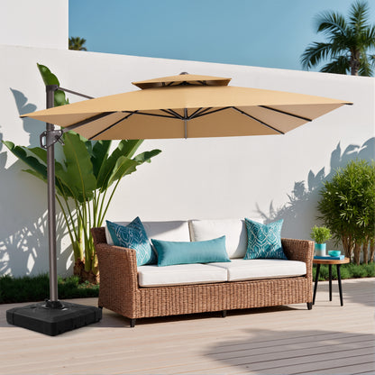 Crestlive Products 9x11ft Aluminum Crank Cantilever Patio Umbrella with Base