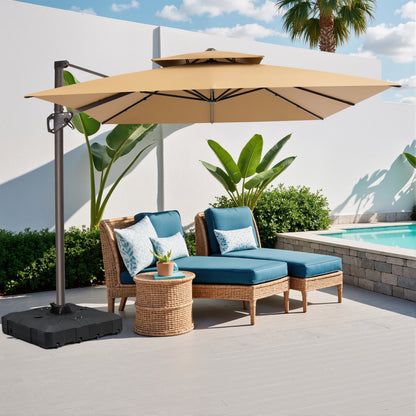 Crestlive Products 9x11ft Aluminum Dual Top Crank Cantilever Patio Umbrella with Base
