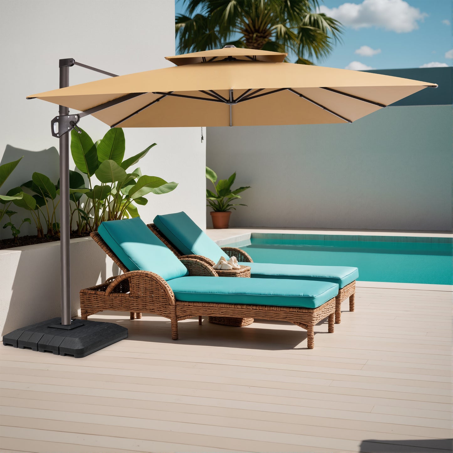 Crestlive Products 9x11ft Aluminum Dual Top Crank Cantilever Patio Umbrella with Base
