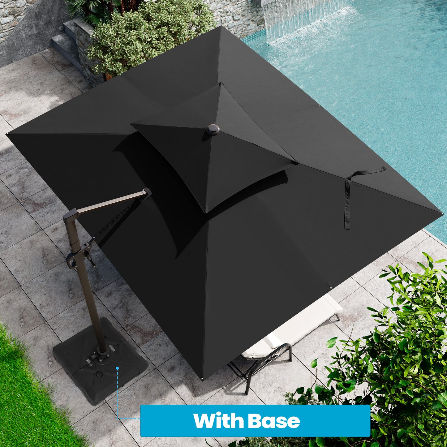 Crestlive Products 9x11ft Aluminum Crank Cantilever Patio Umbrella with Base