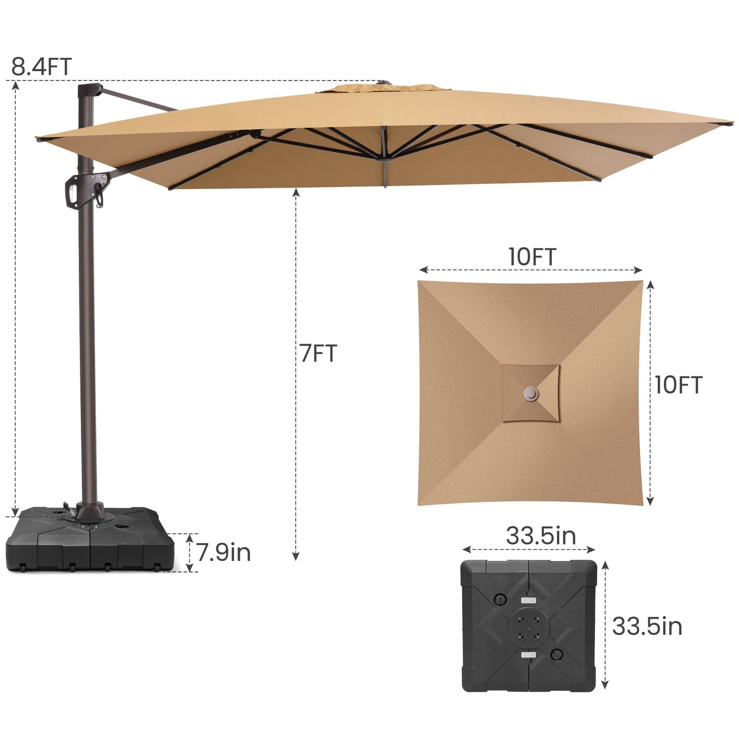 Crestlive Products 10x10ft Aluminum Crank Cantilever Patio Umbrella with Base