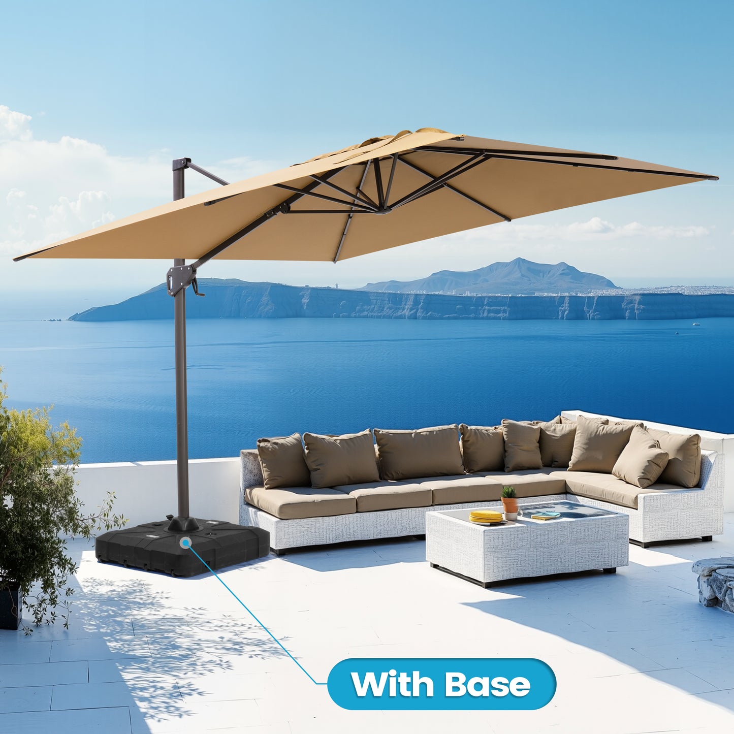 Crestlive Products 10x10ft Aluminum Crank Cantilever Patio Umbrella with Base