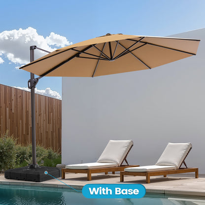 Crestlive Products 11x11ft Aluminum Crank Cantilever Patio Umbrella with Base