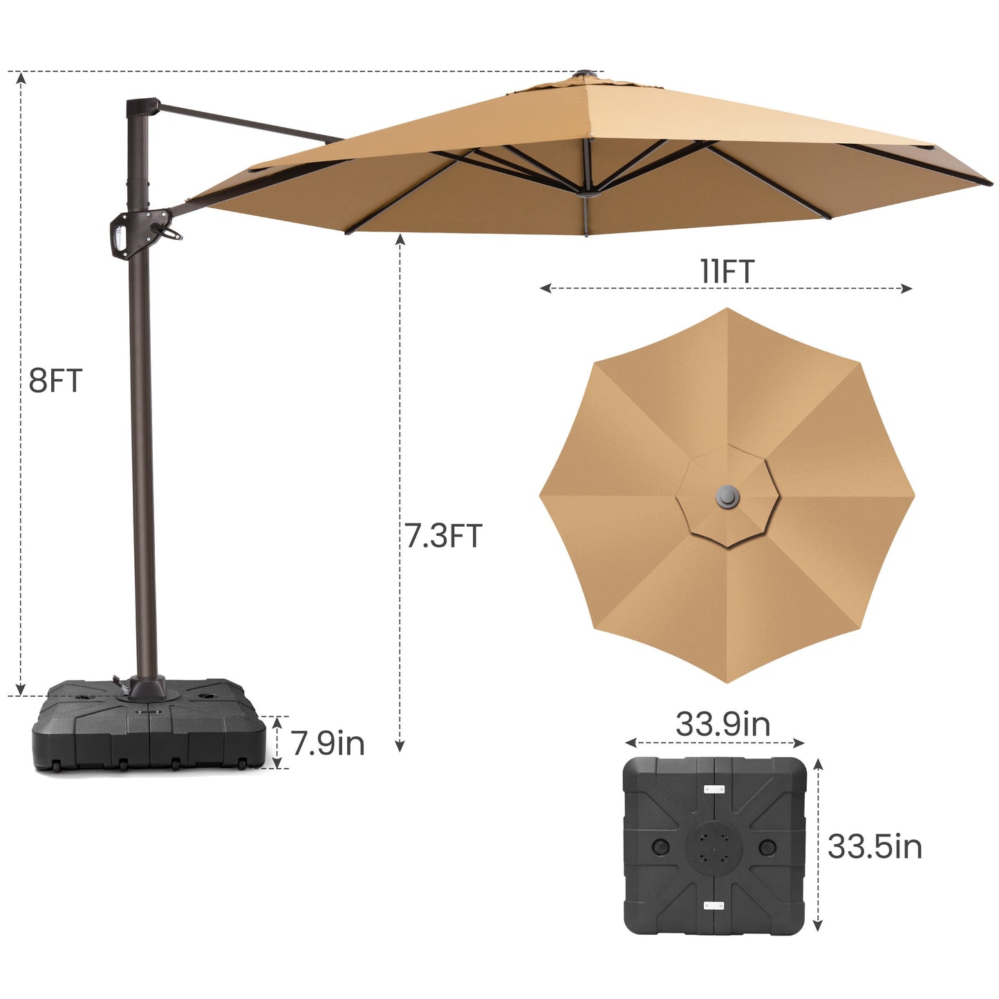 Crestlive Products 11x11ft Aluminum Crank Cantilever Patio Umbrella with Base