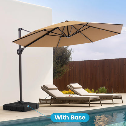 Crestlive Products 11x11ft Aluminum Crank Cantilever Patio Umbrella with Base