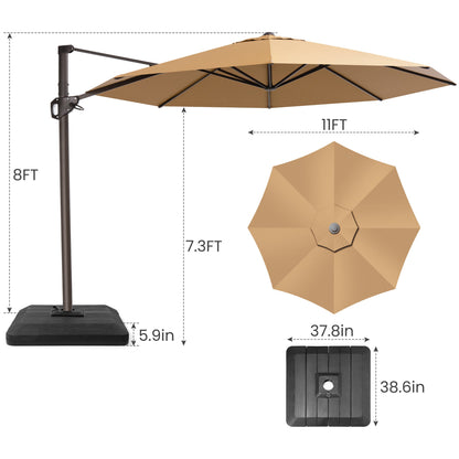 Crestlive Products 11x11ft Aluminum Crank Cantilever Patio Umbrella with Base