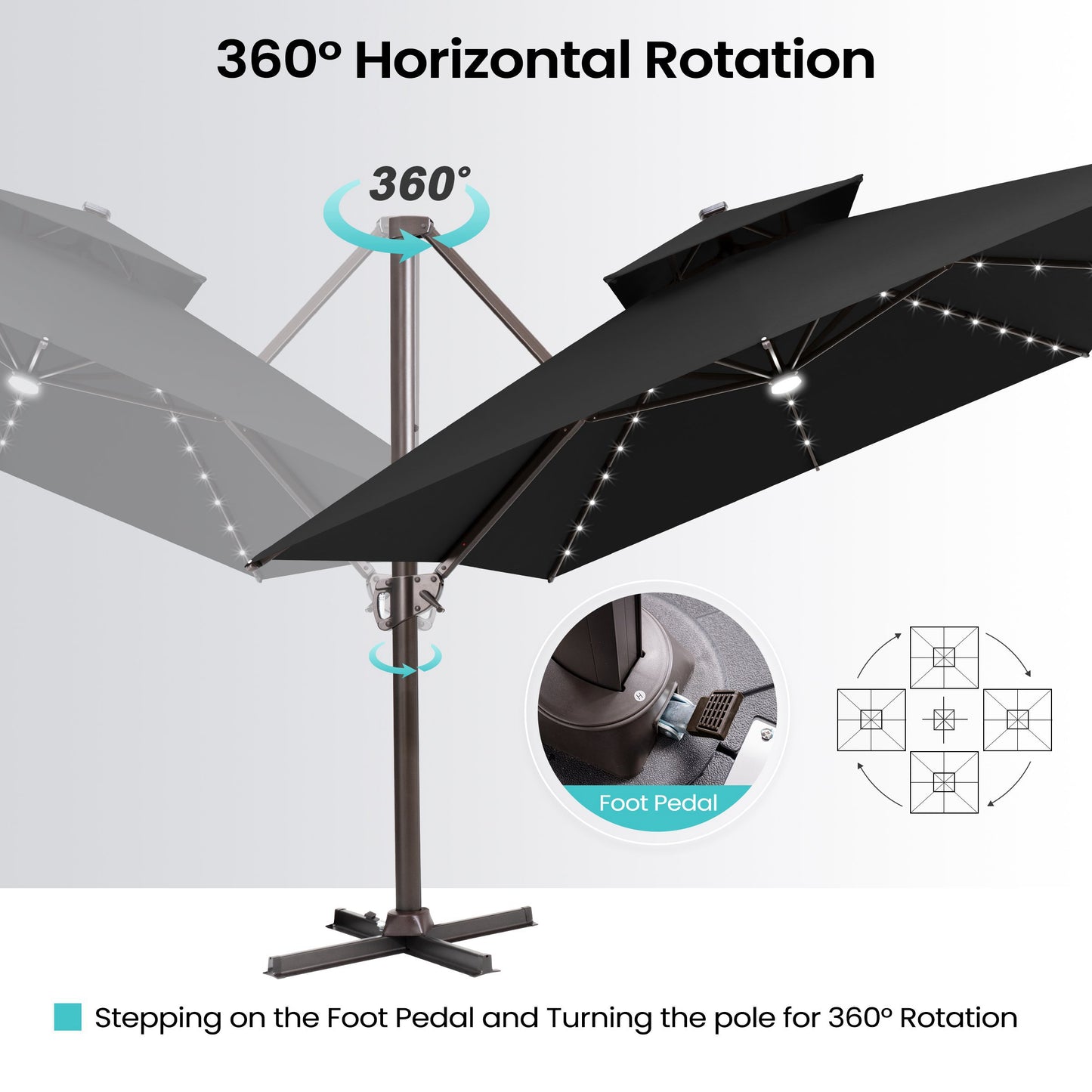 Crestlive Products 10x13ft Aluminum Crank Cantilever Patio Umbrella with Lights withnot Base
