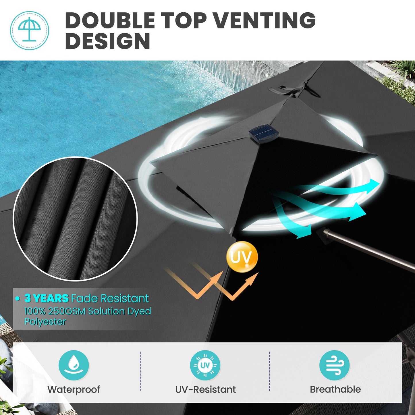 Crestlive Products 10x13ft Aluminum Crank Cantilever Patio Umbrella with Lights withnot Base