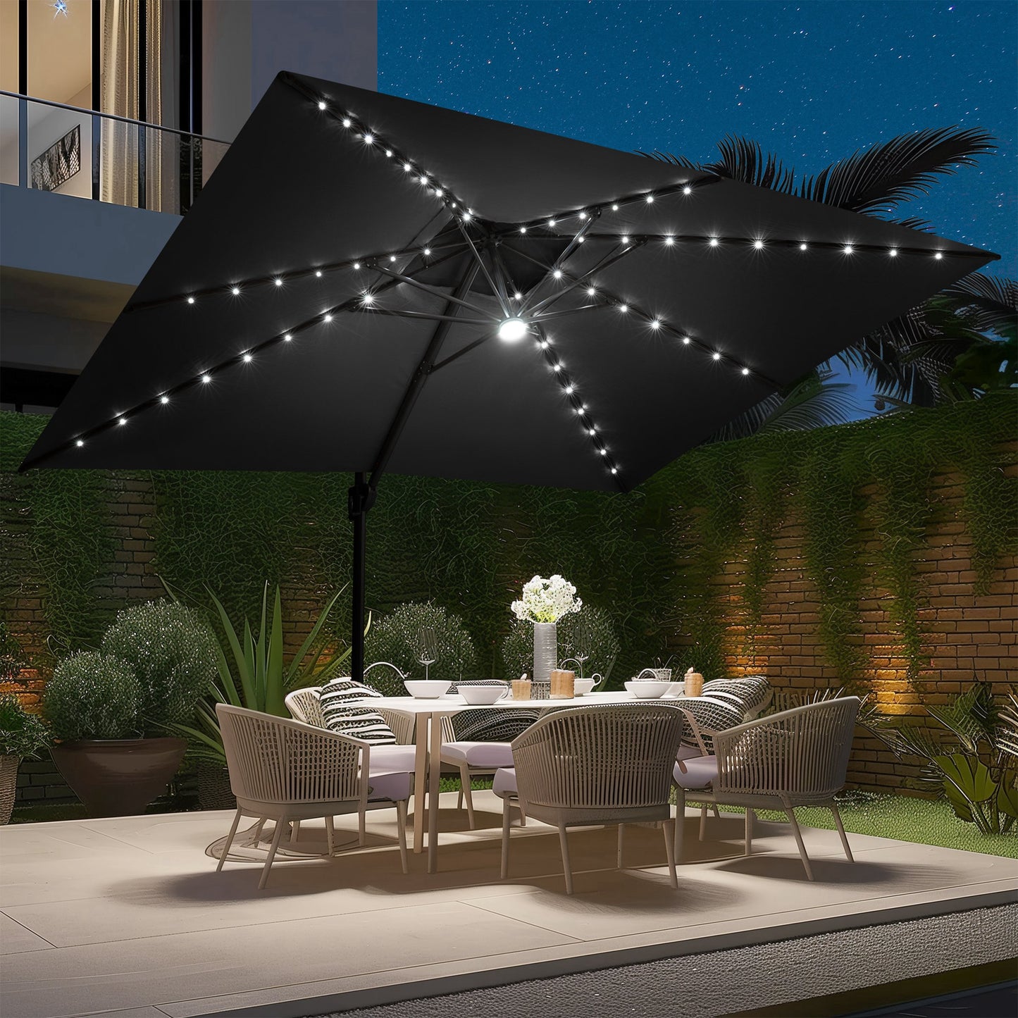 Crestlive Products 10x13ft Aluminum Crank Cantilever Patio Umbrella with Lights withnot Base