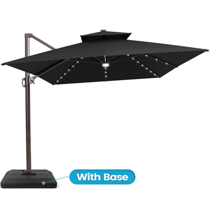 Crestlive Products 10x13ft Aluminum Double Top Crank Cantilever Patio Umbrella with Lights with Base