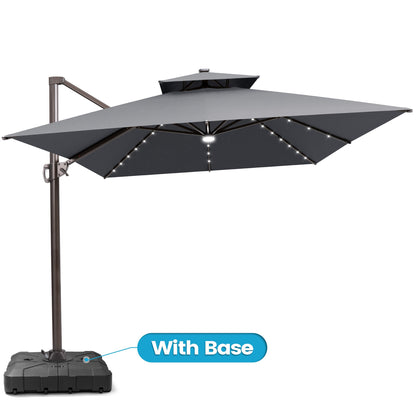 Crestlive Products 10x13ft Aluminum Double Top Crank Cantilever Patio Umbrella with Lights with Base