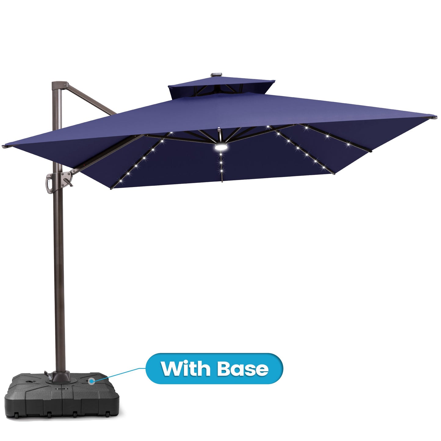 Crestlive Products 10x13ft Aluminum Double Top Crank Cantilever Patio Umbrella with Lights with Base