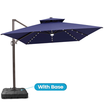 Crestlive Products 10x13ft Aluminum Double Top Crank Cantilever Patio Umbrella with Lights with Base