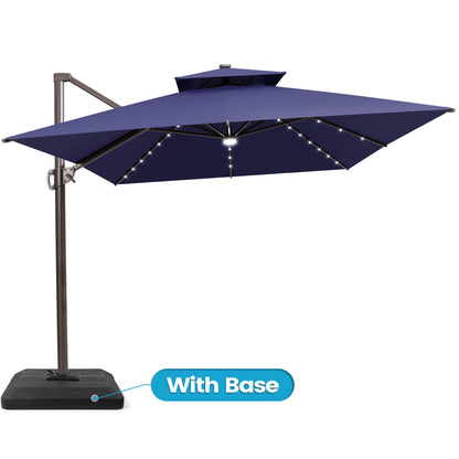 Crestlive Products 10x13ft Aluminum Double Top Crank Cantilever Patio Umbrella with Lights with Base
