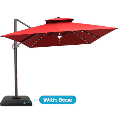 Crestlive Products 10x13ft Aluminum Double Top Crank Cantilever Patio Umbrella with Lights with Base