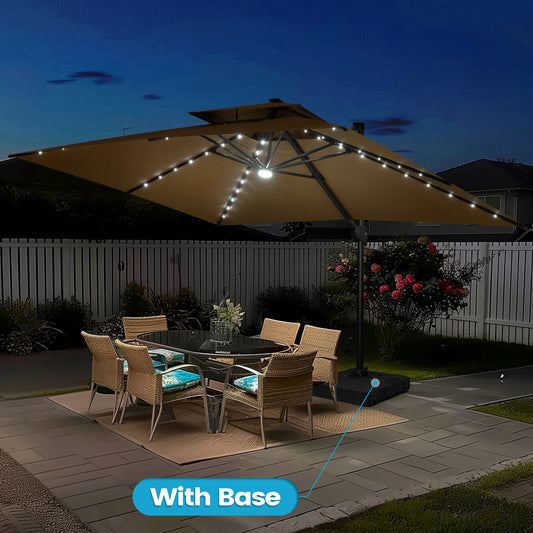 Crestlive Products 10x13ft Aluminum Cantilever Patio Umbrella with Lights with Base