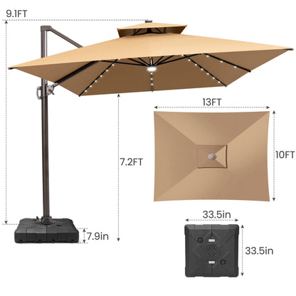 Crestlive Products 10x13ft Aluminum Cantilever Patio Umbrella with Lights with Base