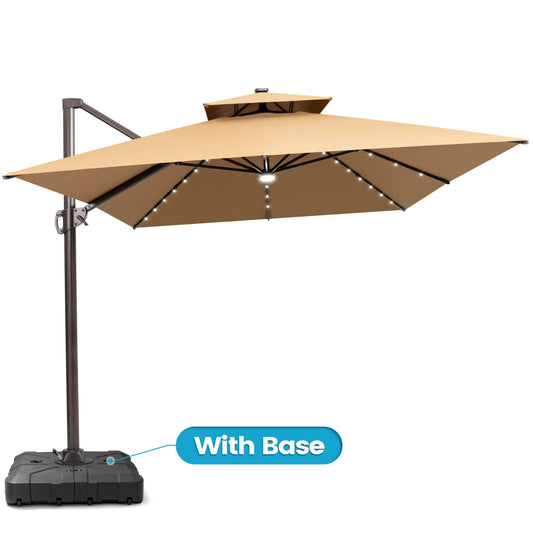 Crestlive Products 10x13ft Aluminum Double Top Crank Cantilever Patio Umbrella with Lights with Base