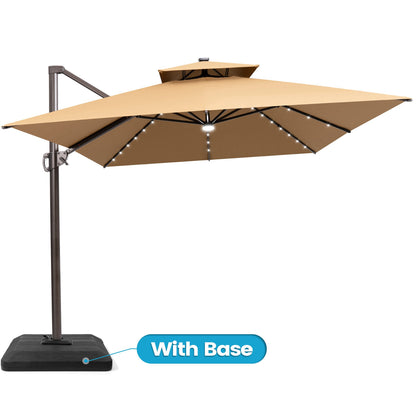 Crestlive Products 10x13ft Aluminum Double Top Crank Cantilever Patio Umbrella with Lights with Base