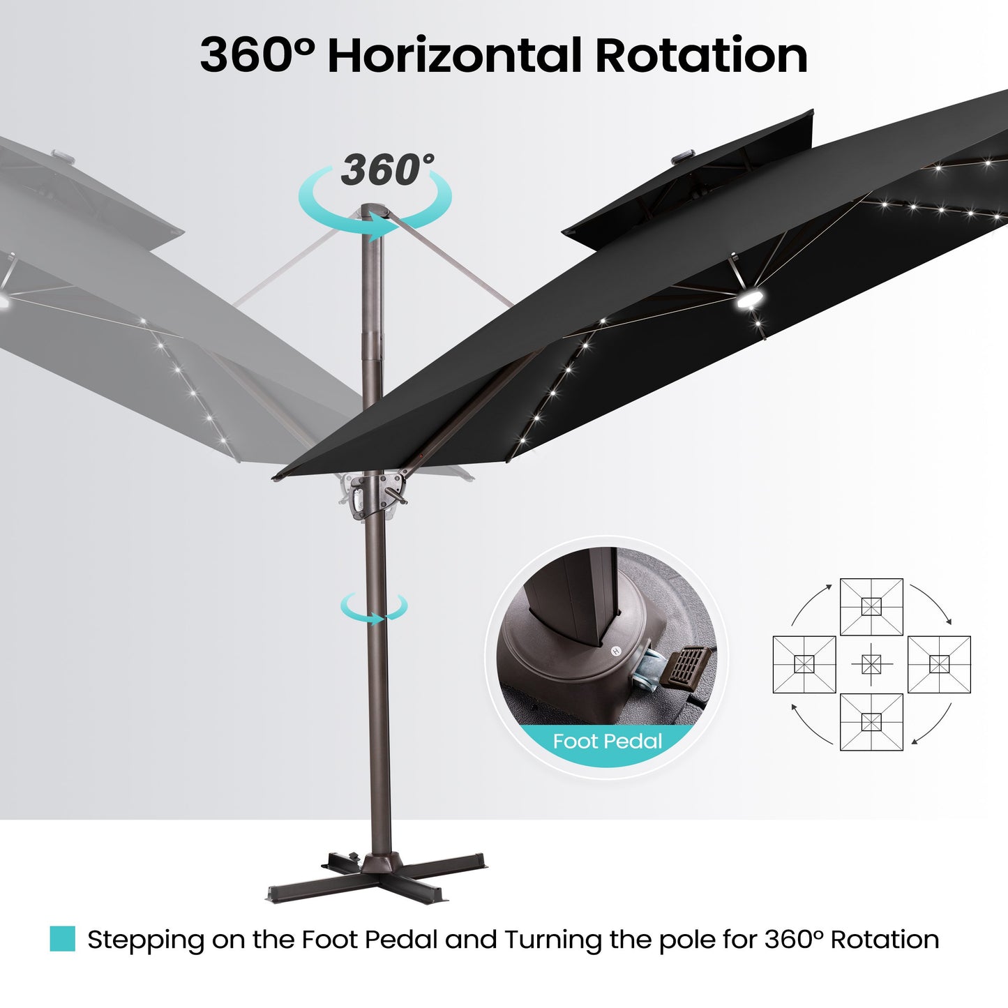 VredHom 9 x 11ft Outdoor Rectangular Dual Top Cantilever Patio Umbrella LED Light