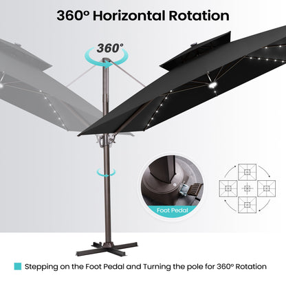 Crestlive Products 11x11ft Aluminum Cantilever Patio Umbrella with Lights withnot Base