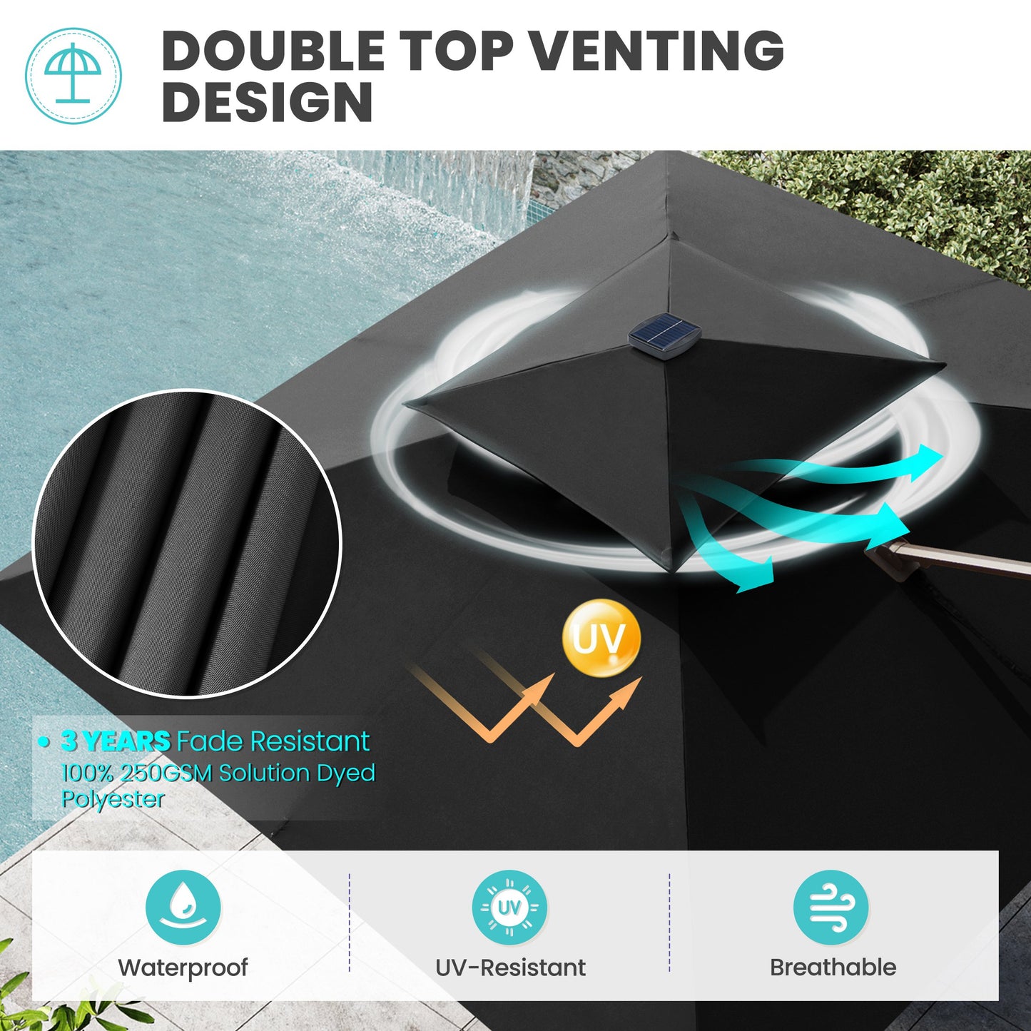 VredHom 9 x 11ft Outdoor Rectangular Dual Top Cantilever Patio Umbrella LED Light