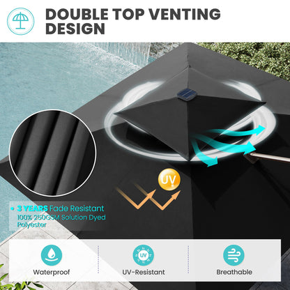 VredHom 9 x 11ft Outdoor Rectangular Dual Top Cantilever Patio Umbrella LED Light