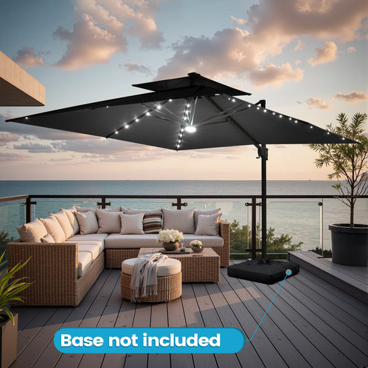 Crestlive Products 11x11ft Aluminum Cantilever Patio Umbrella with Lights withnot Base