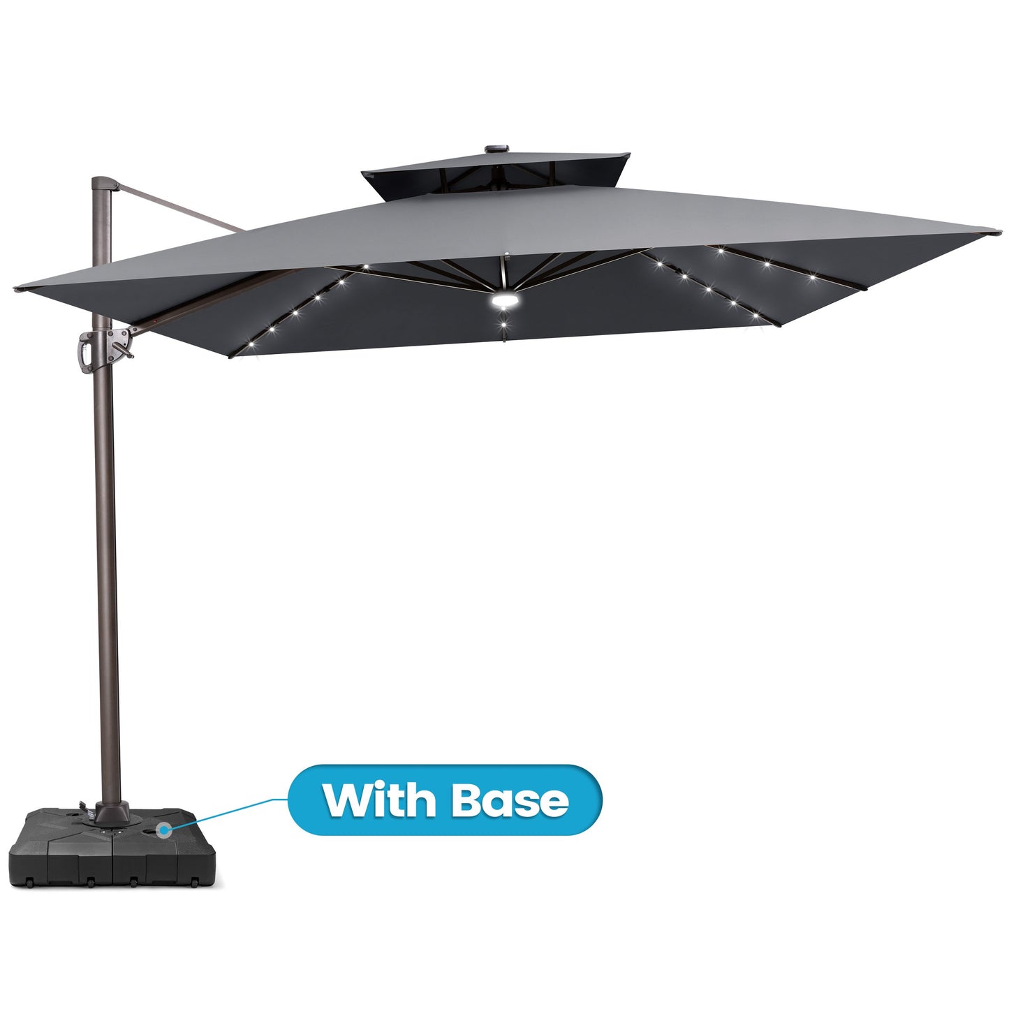 Crestlive Products 11x11ft Aluminum Cantilever Patio Umbrella with Lights with Base