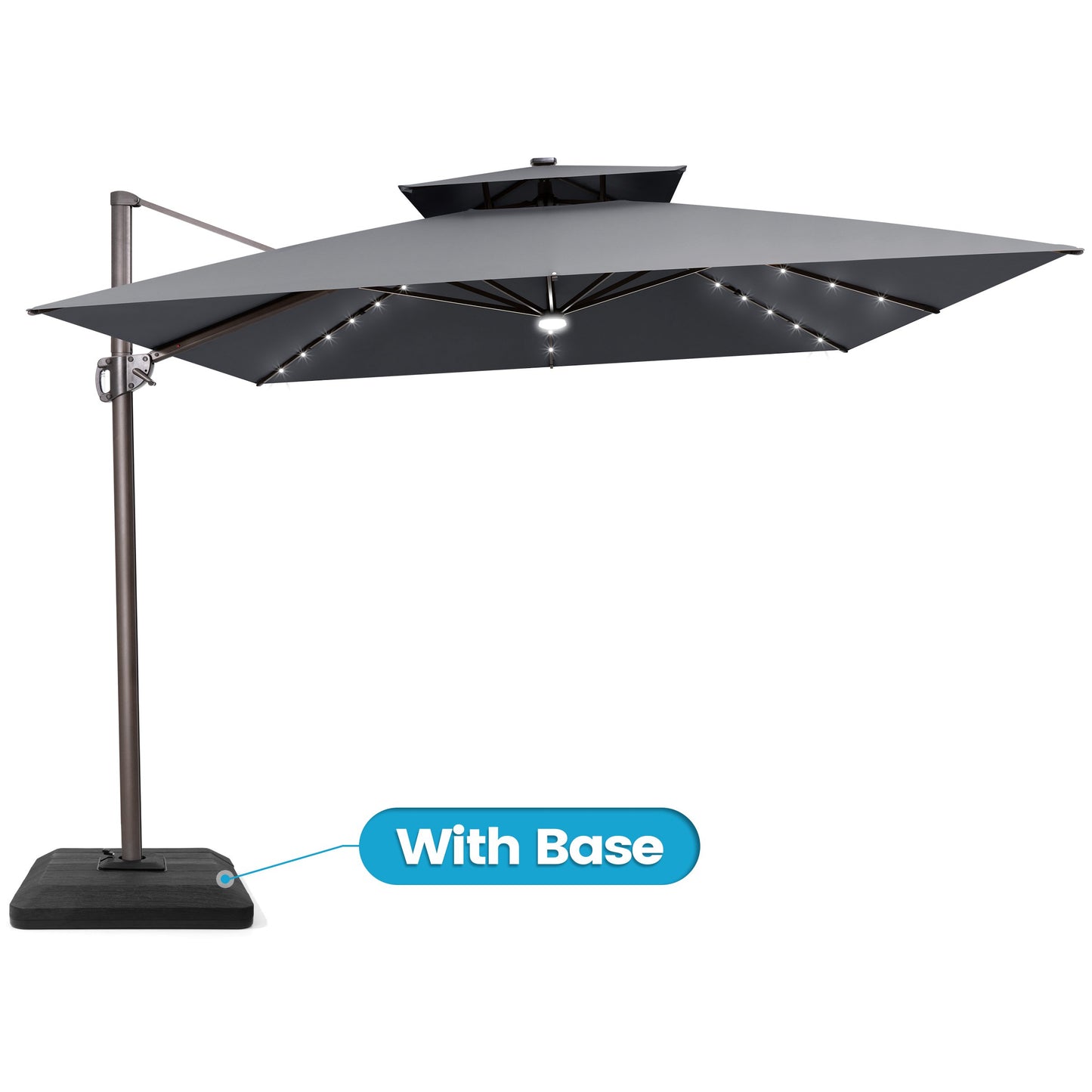 Crestlive Products 11x11ft Aluminum Double Top Crank Cantilever Patio Umbrella with Lights with Base